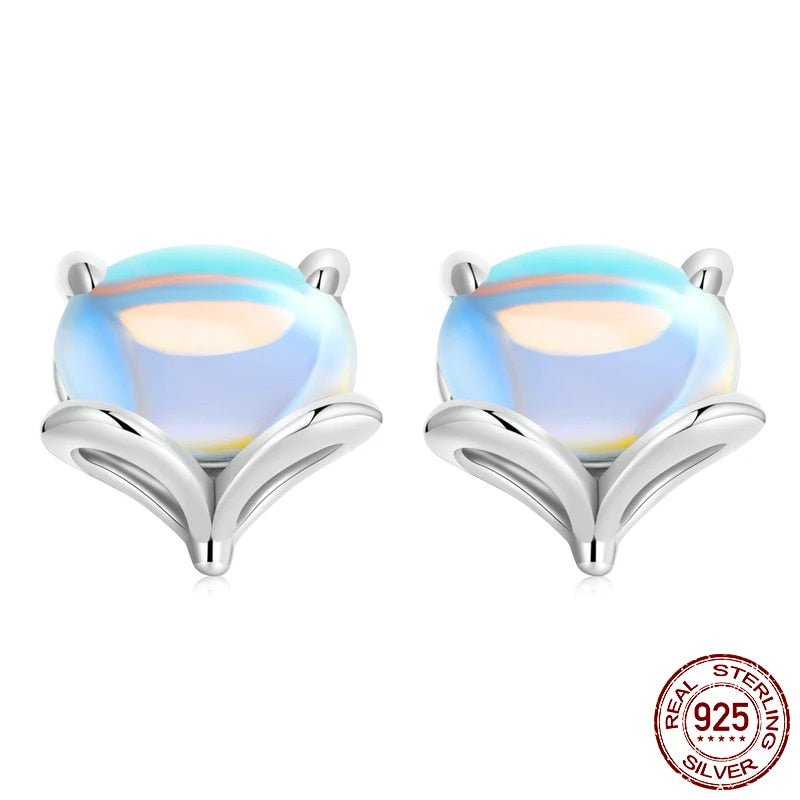 Rainbow Moonstone Cute Fox Stud Earrings - Charmadise