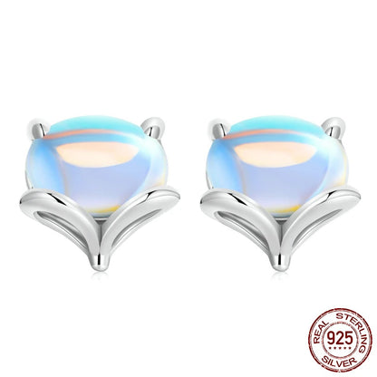 Rainbow Moonstone Cute Fox Stud Earrings - Charmadise