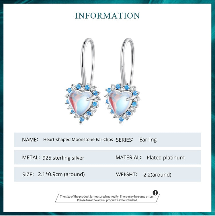 Heart-shaped Rainbow Moonstone with Blue White zircons Pendant Ear Hoop - Charmadise