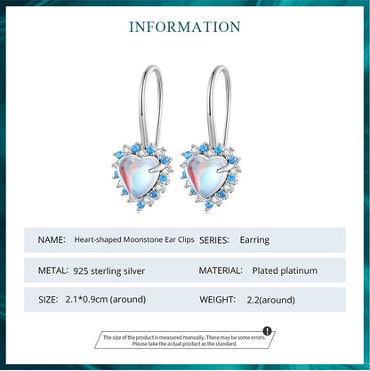 Heart-shaped Rainbow Moonstone with Blue White zircons Pendant Ear Hoop - Charmadise