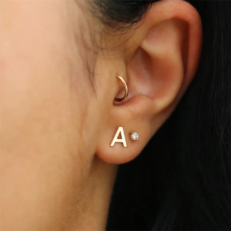 Minimalist Initial Letter Studs Earrings (Water Proof Jewellery)