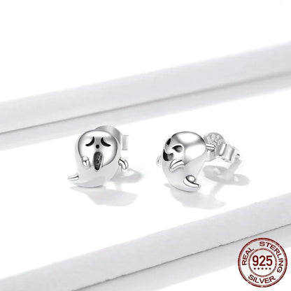 925 Sterling Silver Ghost Halloween Stud Earrings