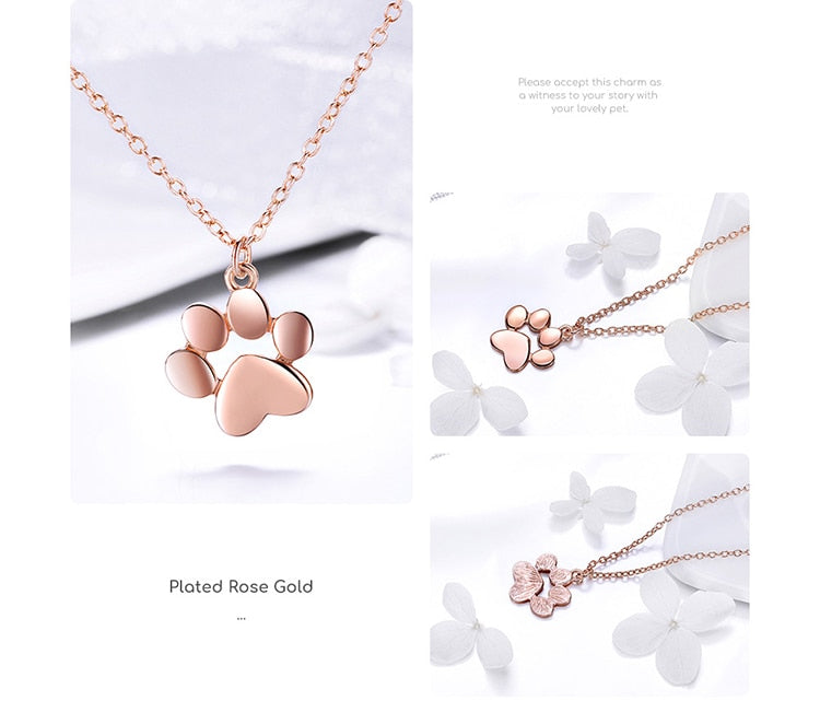 Pet's Paw Pendant with Necklace (Silver | Rose Gold) - Charmadise