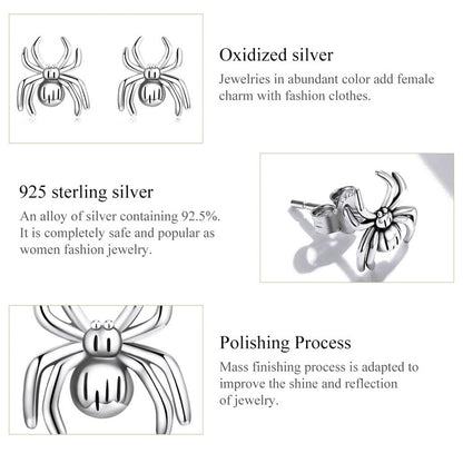 Vintage Silver Eight-Legged Spider Stud Earrings