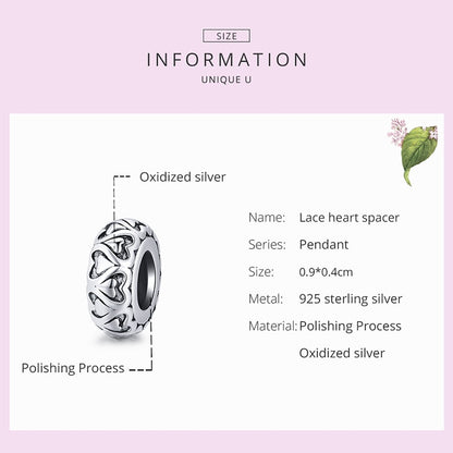 Sterling Silver Lace Heart Spacer