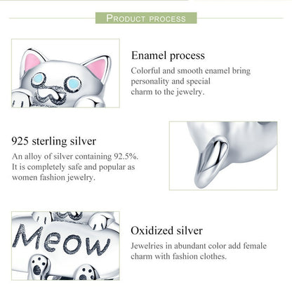 Cute Cat Silver Beads, Meow