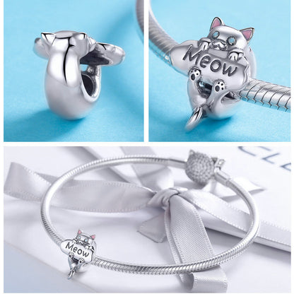 Cute Cat Silver Beads, Meow