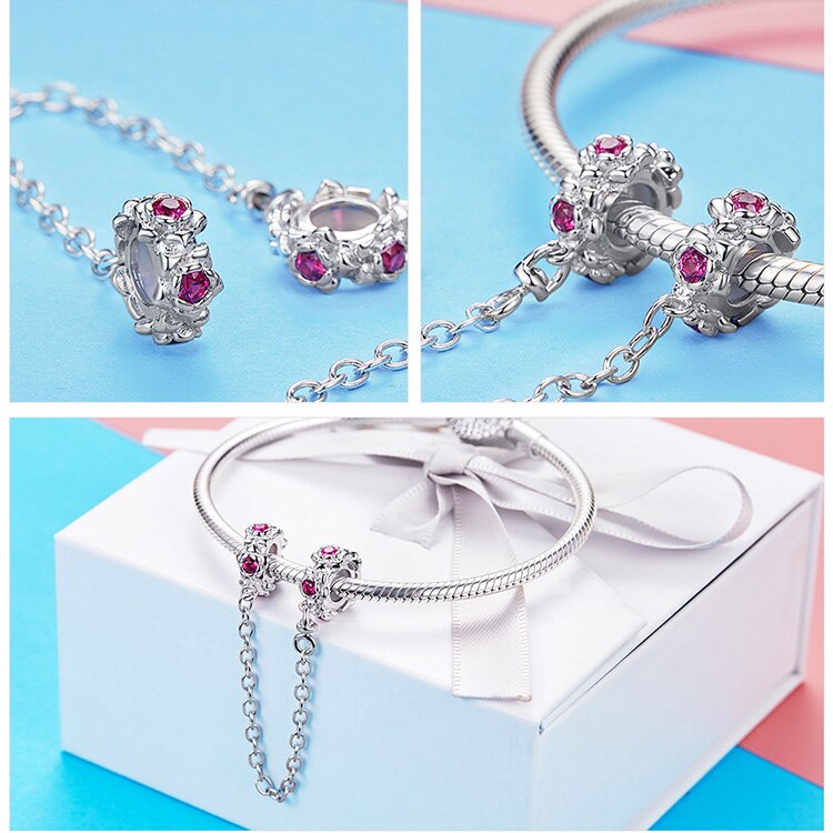 Fairy Flower Garland Pink CZ Safety Chain