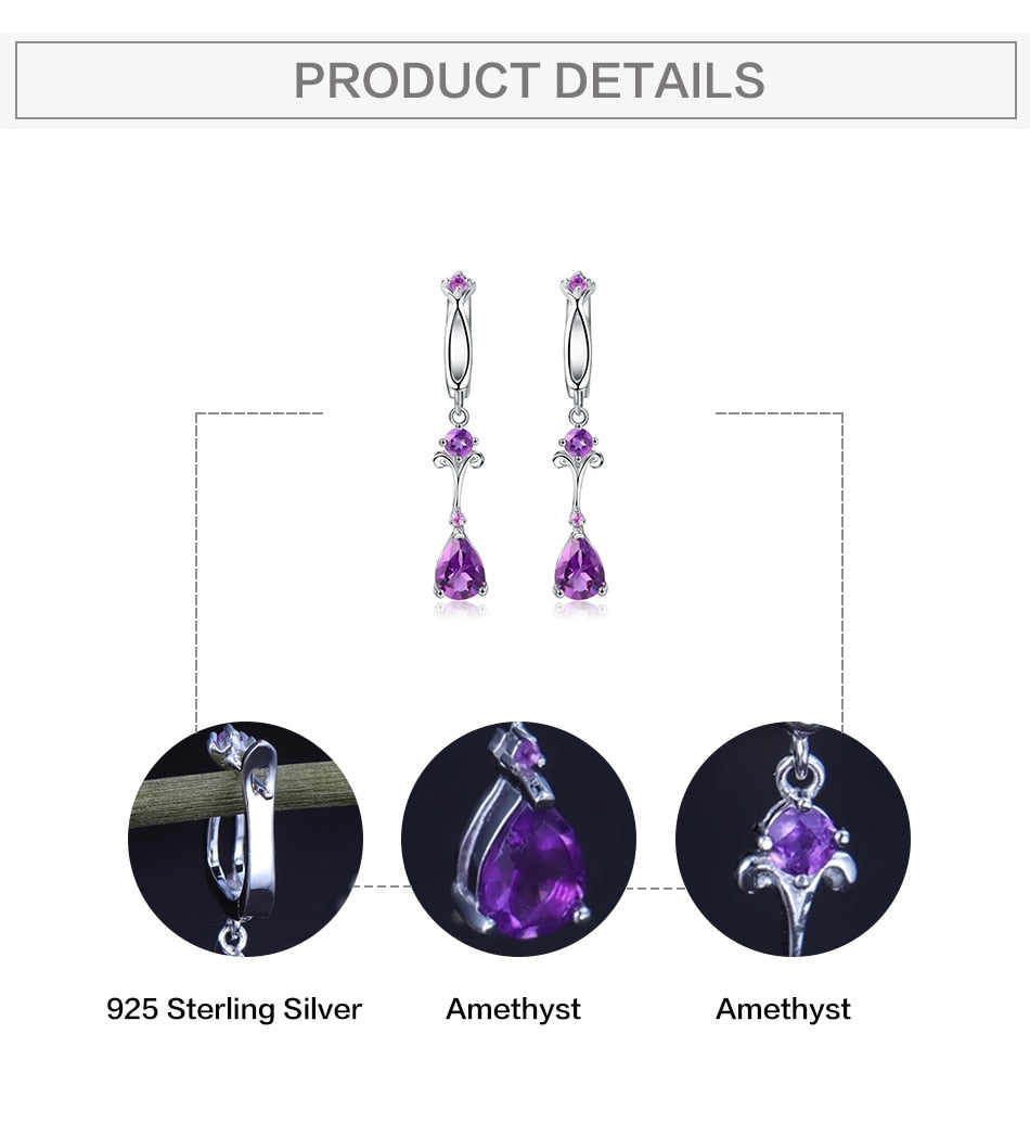 Natural Purple Amethyst Flower Drop Earring (2.87Ct, 925 Sterling Silver)