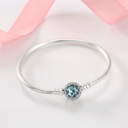 Sterling Silver Snake Chain Bracelet with Aquamarine Clasp - Charmadise