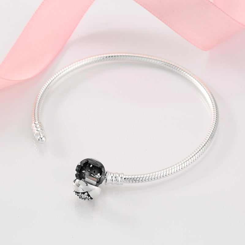 Sterling Silver Snake Chain Bracelet with Heart Clasp (Round) - Charmadise