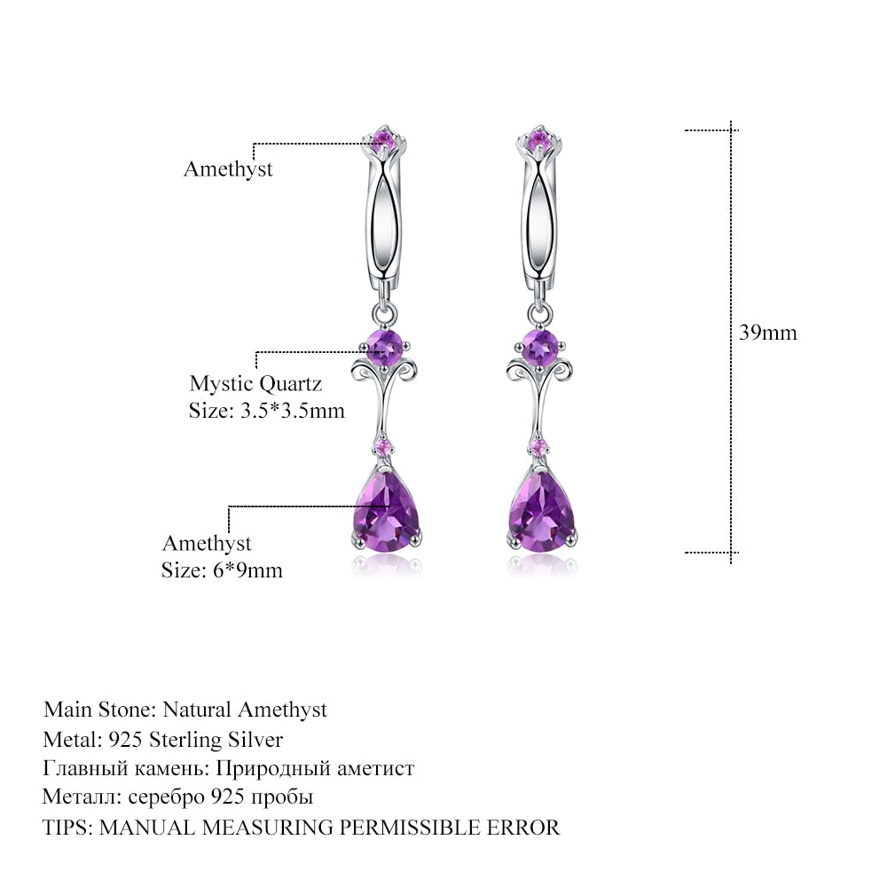 Natural Purple Amethyst Flower Drop Earring (2.87Ct, 925 Sterling Silver)