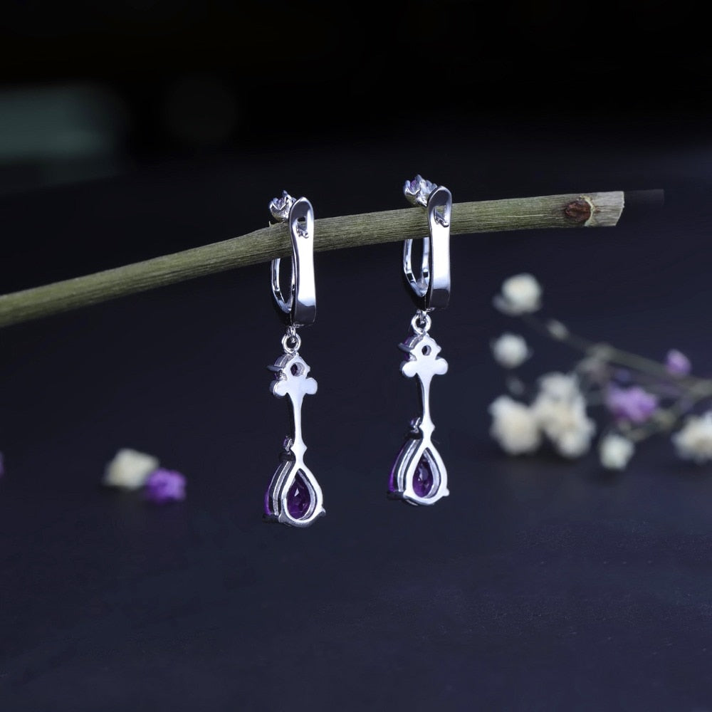 Natural Purple Amethyst Flower Drop Earring (2.87Ct, 925 Sterling Silver)