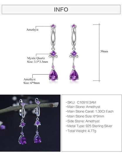 Natural Purple Amethyst Flower Drop Earring (2.87Ct, 925 Sterling Silver)