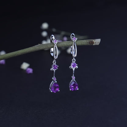 Natural Purple Amethyst Flower Drop Earring (2.87Ct, 925 Sterling Silver)