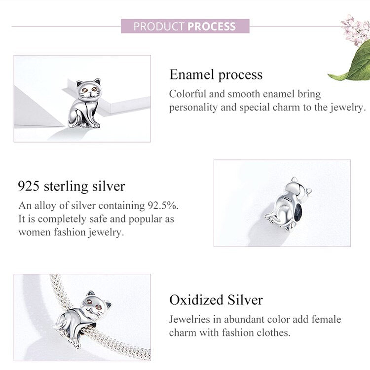 Cute Baby Cat Silver Beads Charm