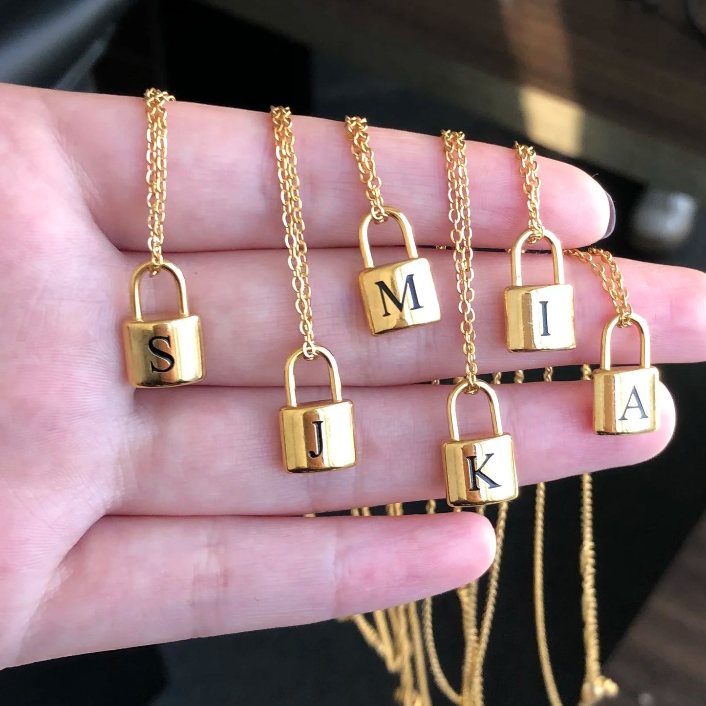 Gold Lock Necklace with Initial | Golden Monogram Lock Necklace