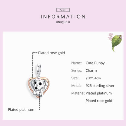 Cute Puppy Plated platinum Vintage  Charm