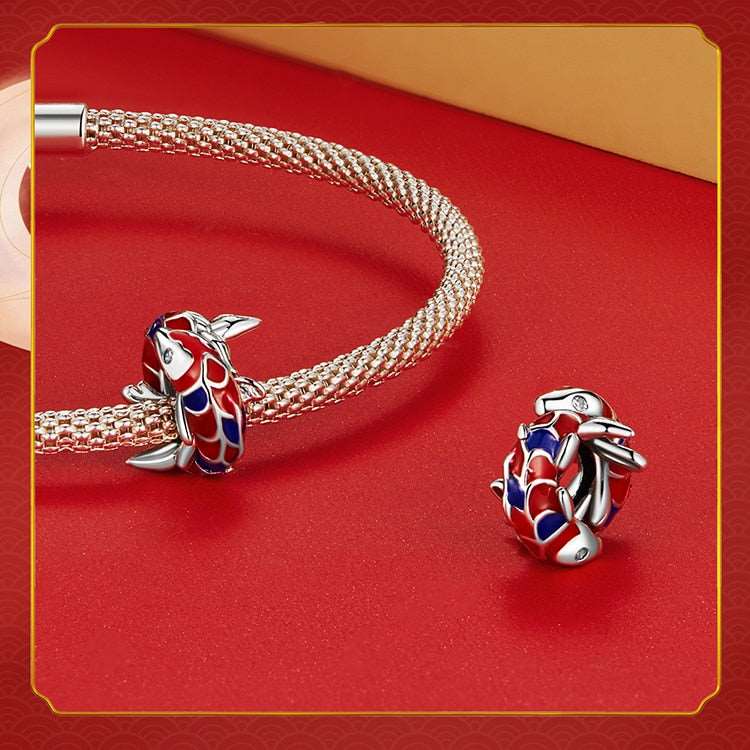 Blue and Red Enamel Carp Septal Bead - Charmadise