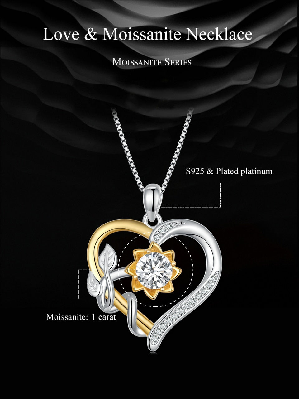 Moissanite Heart Shape Flower Pendant Necklace