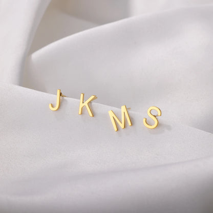 Minimalist Initial Letter Studs Earrings (Water Proof Jewellery)