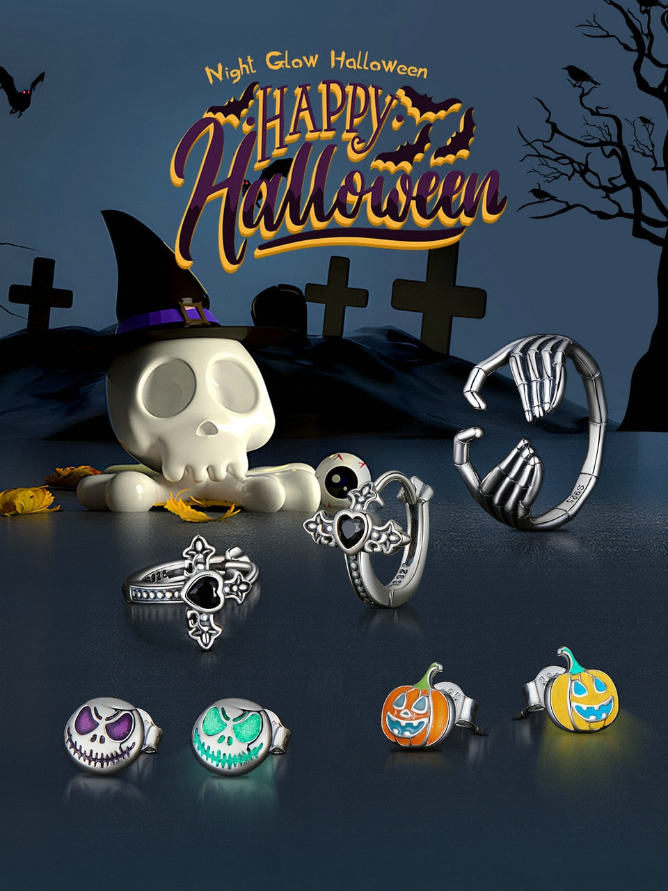 Luminous Halloween Skeleton Stud Earrings (925 Sterling Silver)