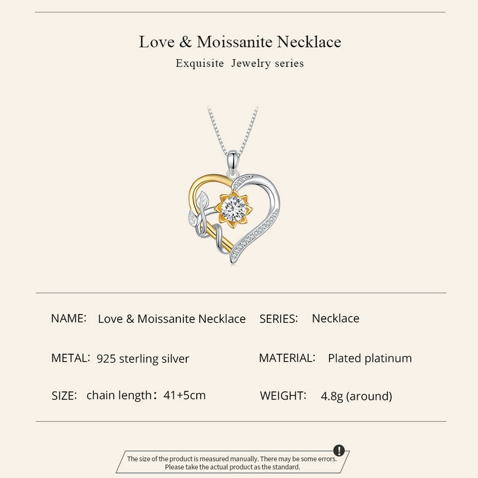 Moissanite Heart Shape Flower Pendant Necklace