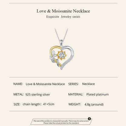 Moissanite Heart Shape Flower Pendant Necklace