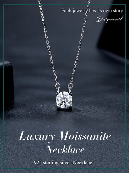 Moissanite Diamond Classic Round Pendant Necklace