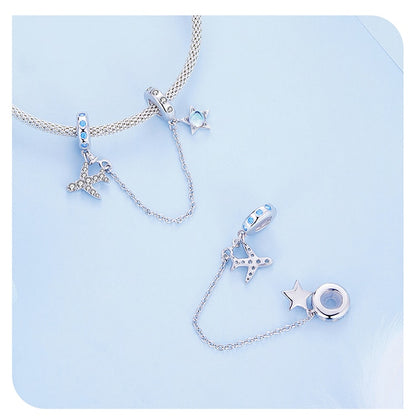 Silver Plane & Star Silver Silicone Safety Chain