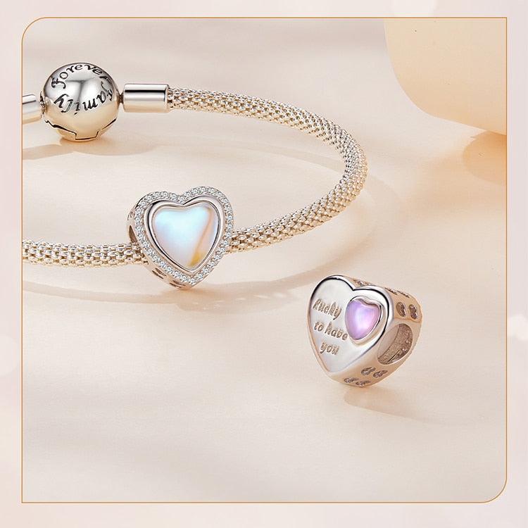 Heart-shaped Transparent Glass with Zircon Love Bead - Charmadise