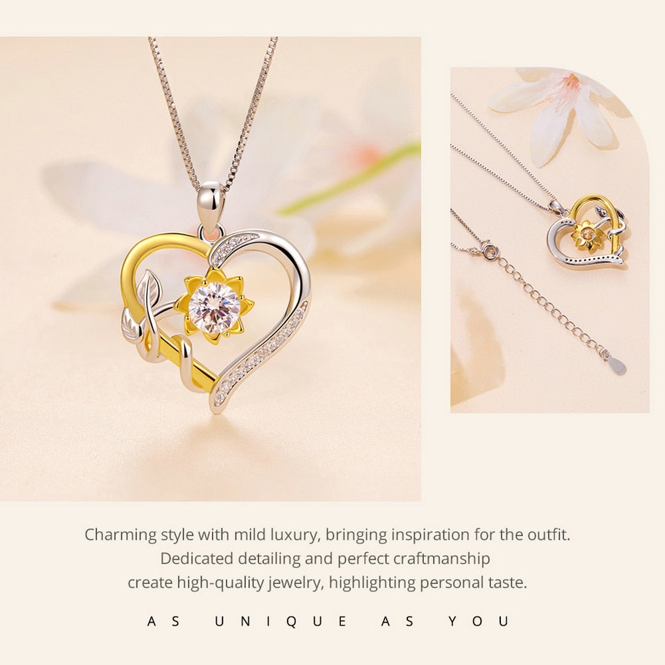 Moissanite Heart Shape Flower Pendant Necklace