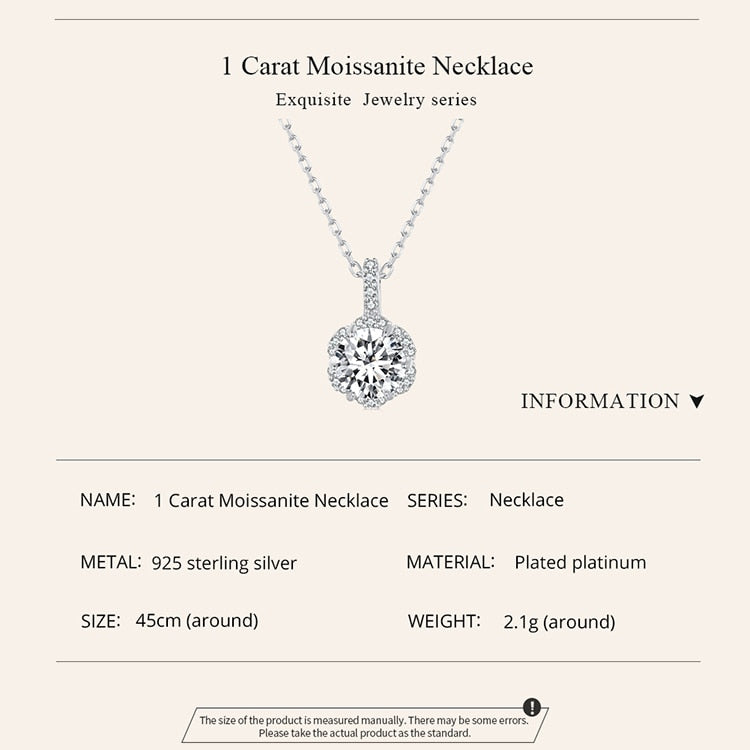 Moissanite Flower Pendant with  925 Silver Necklace (1 Carat Round Brilliant Cut) - Charmadise