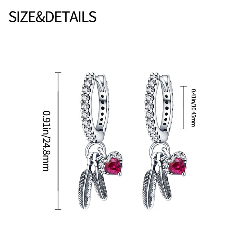 Classic Sparkling Pink Heart Zirconia Feather Earrings - Charmadise