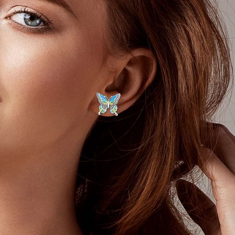 Pastel Color Zircon Butterfly Silver Earrings - Charmadise