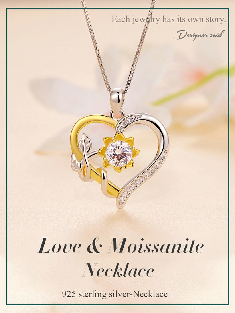 Moissanite Heart Shape Flower Pendant Necklace