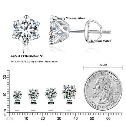 Moissanite Stud Earrings, Brilliant Round Cut