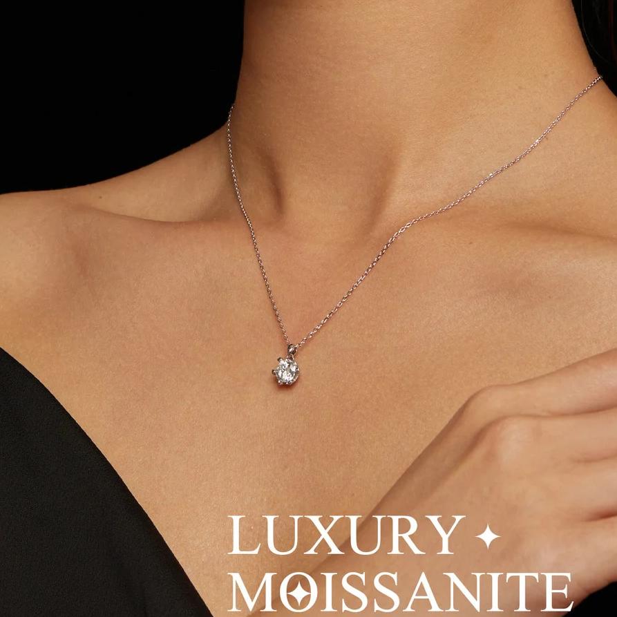 1 Carat Moissanite Pendant with Sterling Sliver Necklace (Silver | Gold | Rose Gold) - Charmadise