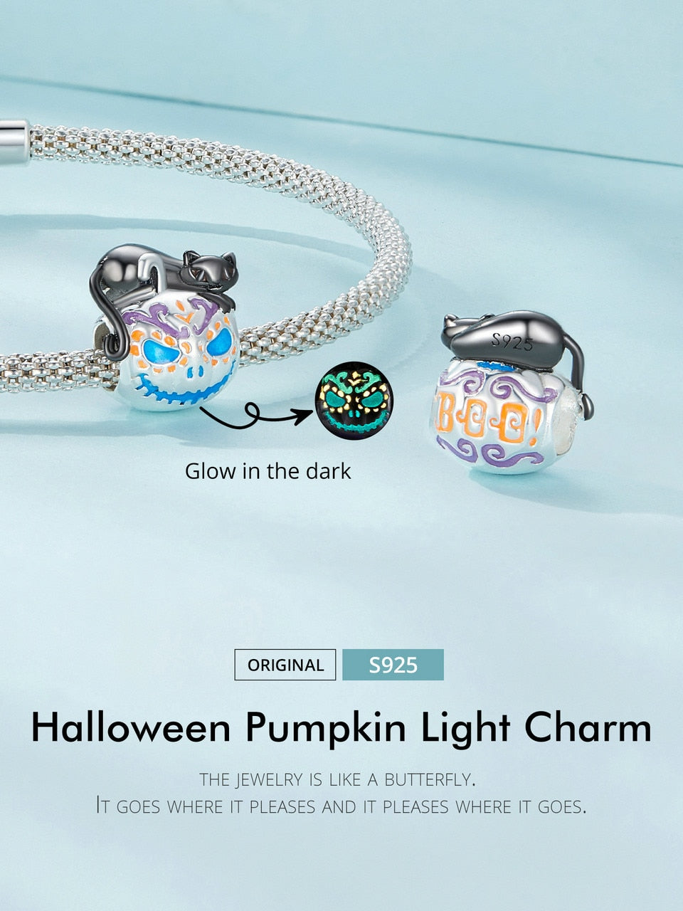 Halloween Pumpkin Beads Black Cat Charms (Sterling Silver)