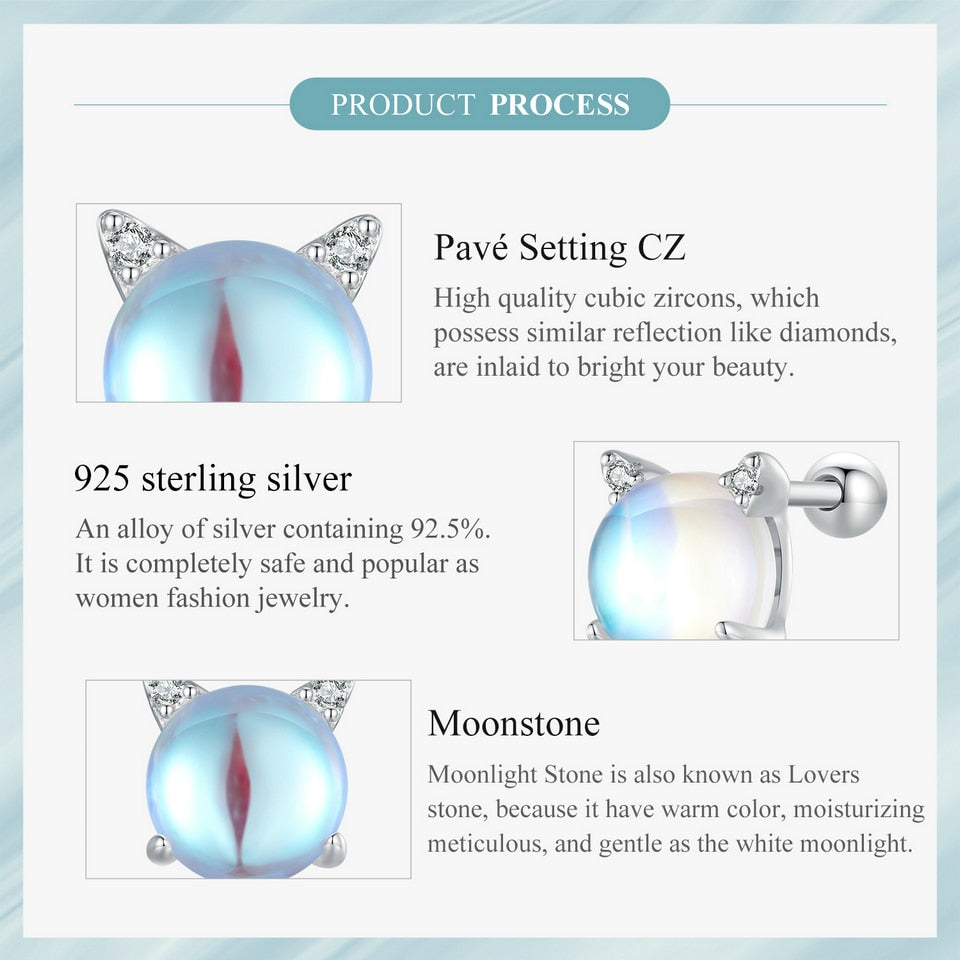 Cat Moonstone Sliver Ear Studs - Charmadise