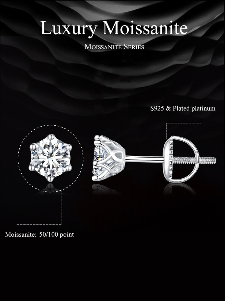 Moissanite Stud Earrings, Brilliant Round Cut