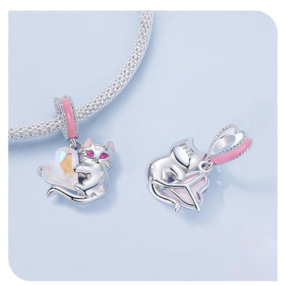 Pink Cat Heart Hanging Pendant Charm