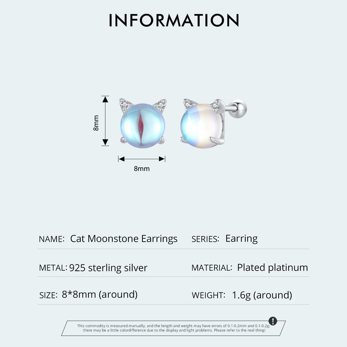 Cat Moonstone Sliver Ear Studs - Charmadise