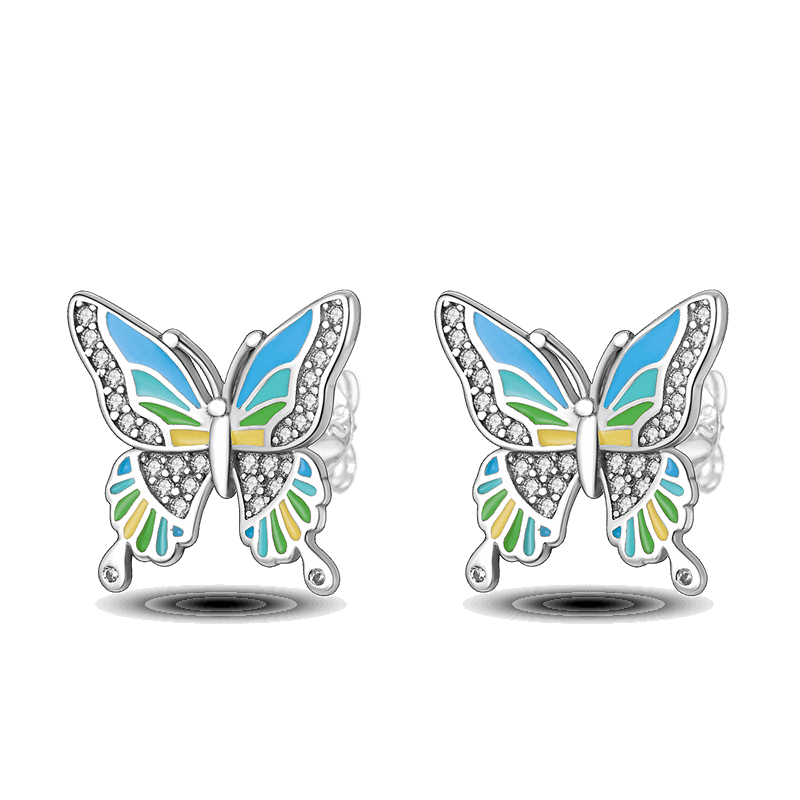 Pastel Color Zircon Butterfly Silver Earrings - Charmadise