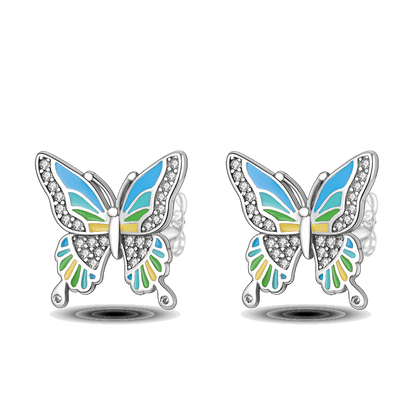 Pastel Color Zircon Butterfly Silver Earrings - Charmadise