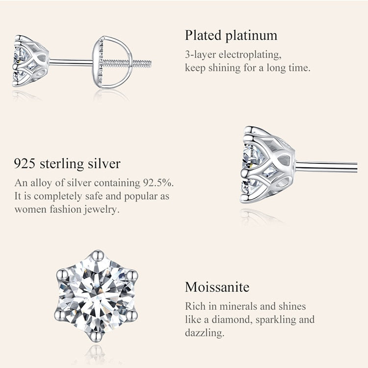 Moissanite Stud Earrings, Brilliant Round Cut