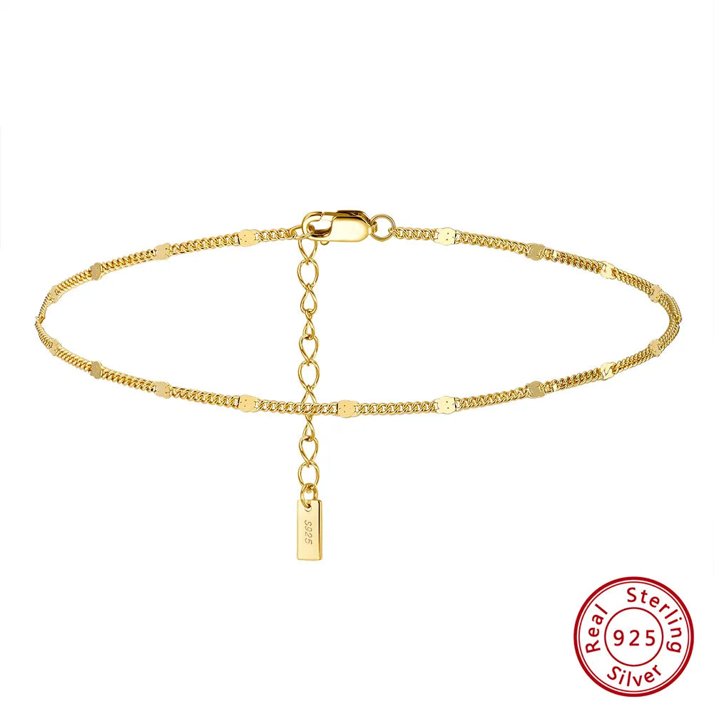 14K Gold Plated Italian Cuban Chain Anklet (1.2mm,  925 Sterling Silver)