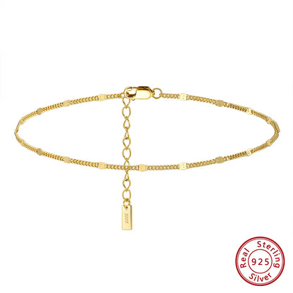 14K Gold Plated Italian Cuban Chain Anklet (1.2mm,  925 Sterling Silver)