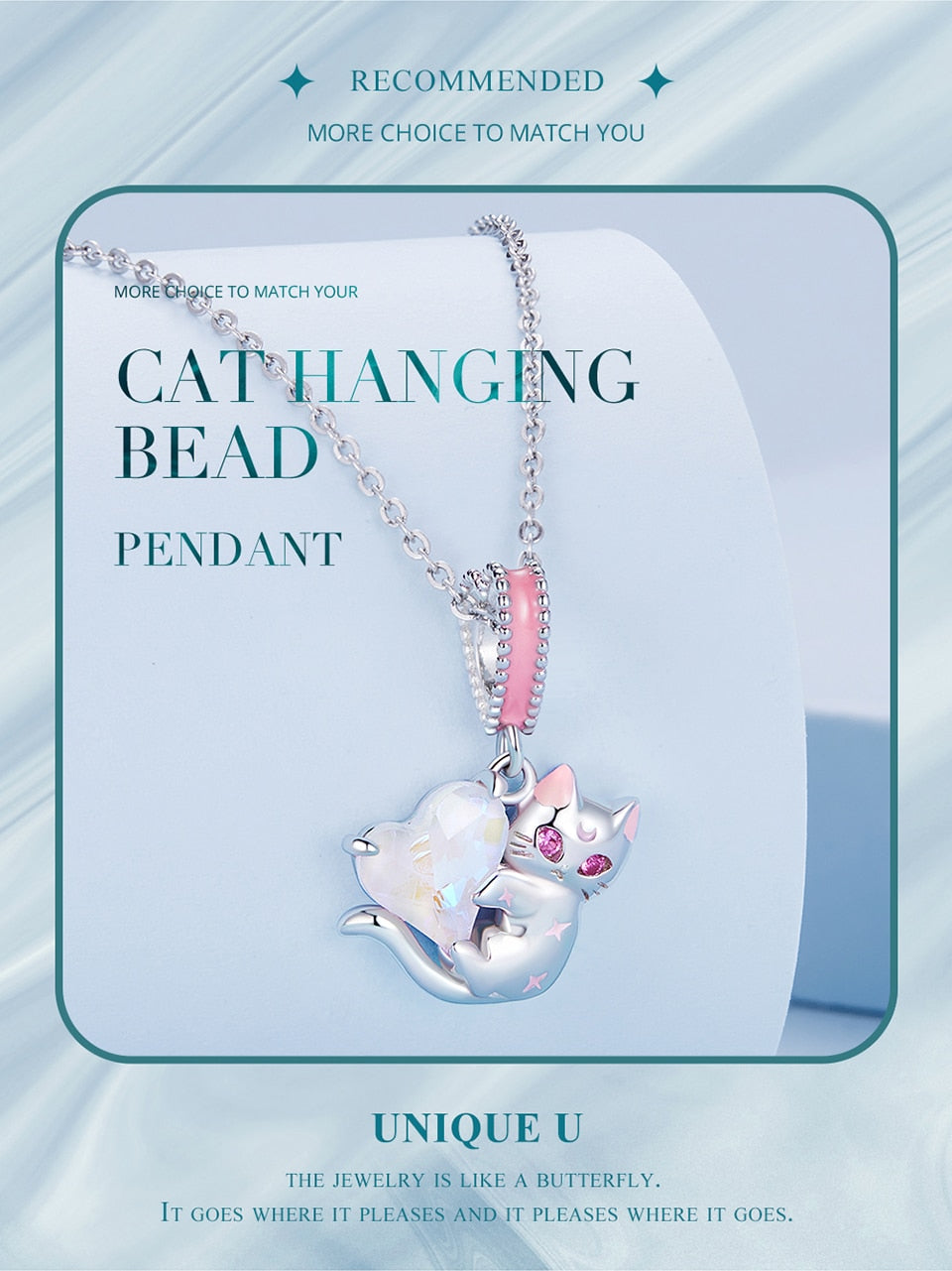 Pink Cat Heart Hanging Pendant Charm