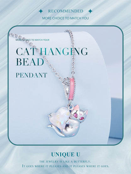 Pink Cat Heart Hanging Pendant Charm